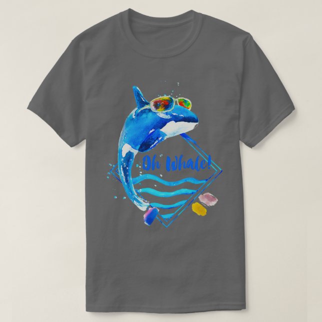 Camiseta Oh Whale orca wearing sunglasses funny bright colo (Frente do Design)