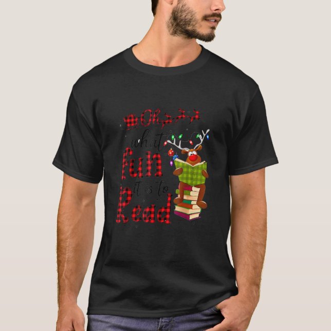 Camiseta Oh What Fun It Is To Read Christmas Reindeer Leopa (Frente)
