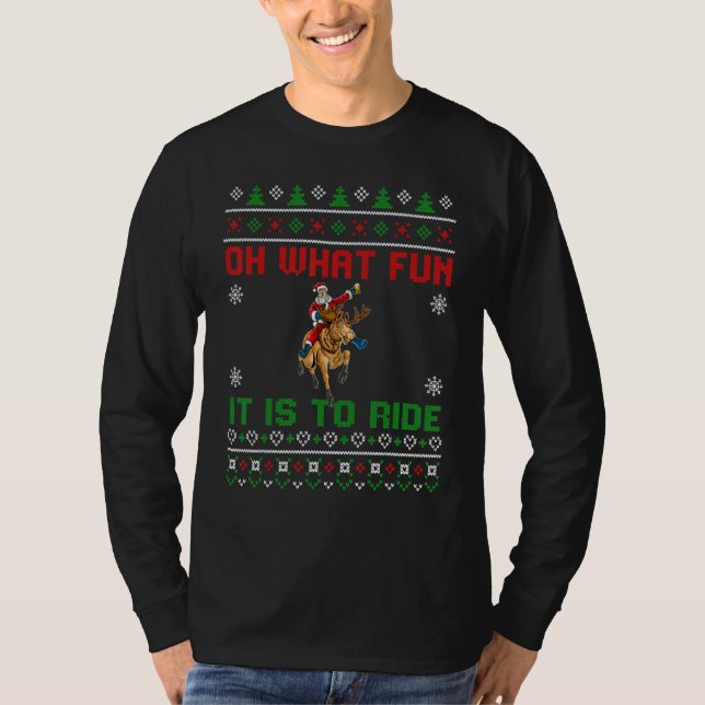 Camiseta Oh What Fun It Is To Ride Deer Beer Santa Christma (Frente)
