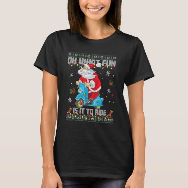 Camiseta Oh What Fun It Is To Ride Santa Riding Motorcycle  (Frente)