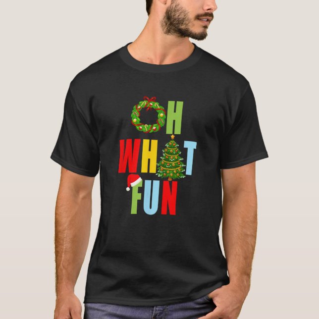 Camiseta Oh What Fun Merry Christmas Santa Hat  (Frente)