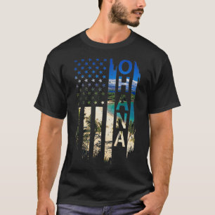 Camiseta Ohana hawaii Summer Sunset American Flag Patriótic