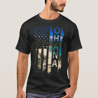 Camiseta Ohana hawaii Summer Sunset American Flag Patriótic