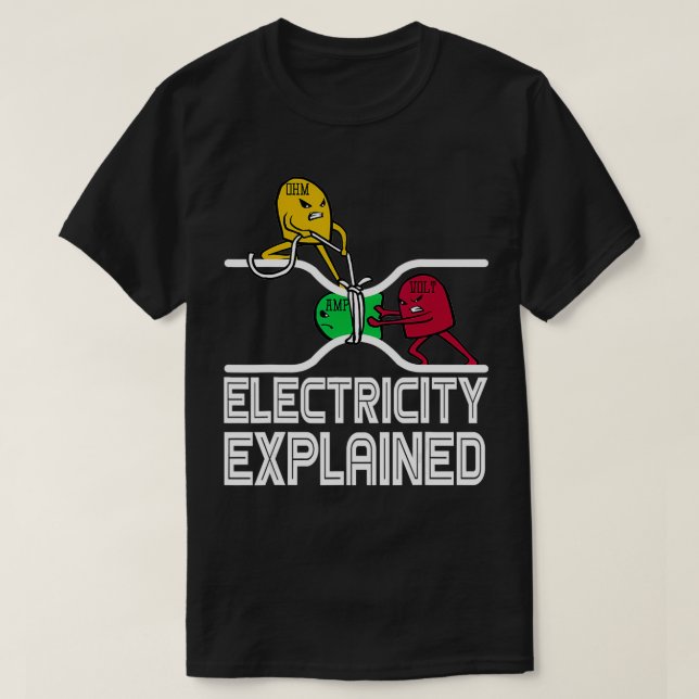 Camiseta Ohm Volt Amp Electricity Explicada (Frente do Design)