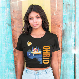 Camiseta Ohrid Macedônia Lago Azul Laranja Viagem