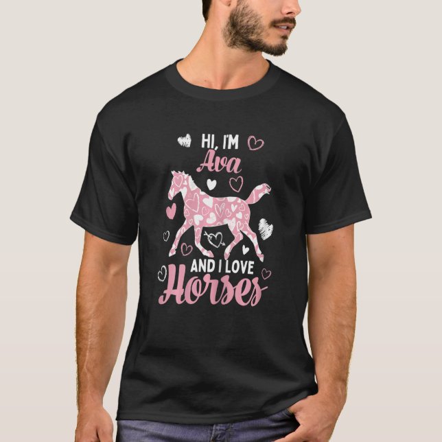 Camiseta Oi, sou Ava e adoro cavalos, bom padrão cardíaco H (Frente)