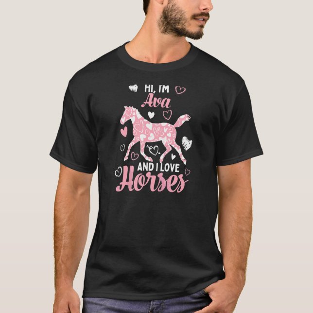 Camiseta Oi, sou Ava e adoro cavalos, bom padrão cardíaco H (Frente)