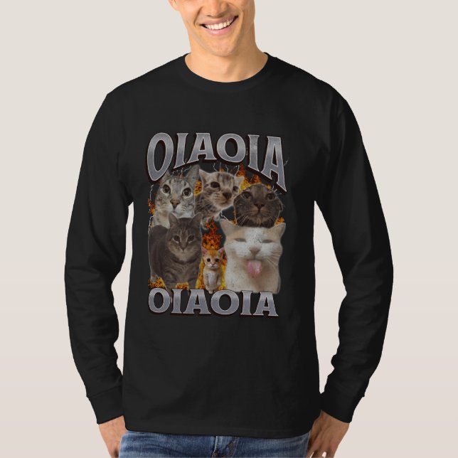 Camiseta Oia Oia Funny Cat Meme Bootleg Gráfico (Frente)