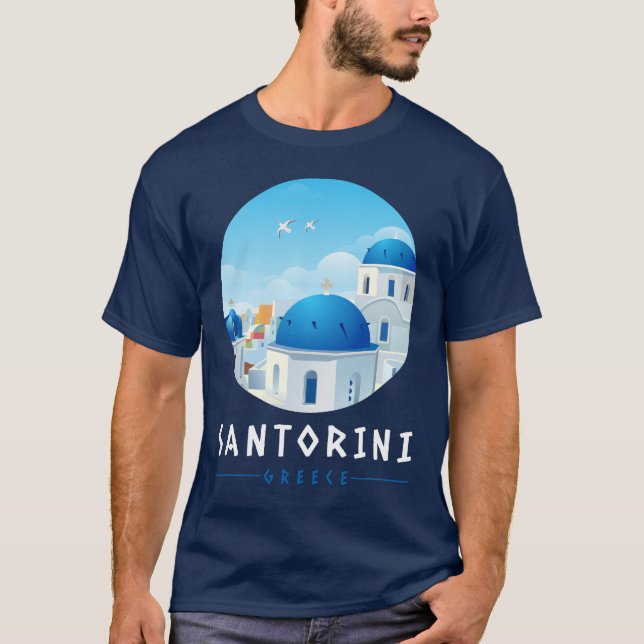 Camiseta Oia, Santorini, Marinho de Grécias (Frente)