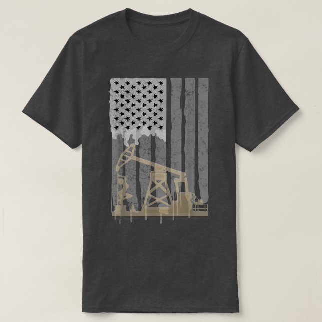 Camiseta Oil Rig American Day USA Flag Militar Worker Oilf (Frente do Design)