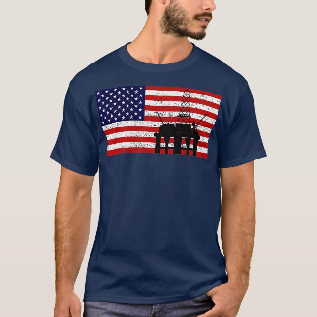 Camiseta Oil Rig Pump Energy Machine industrial EUA Flag (Frente)