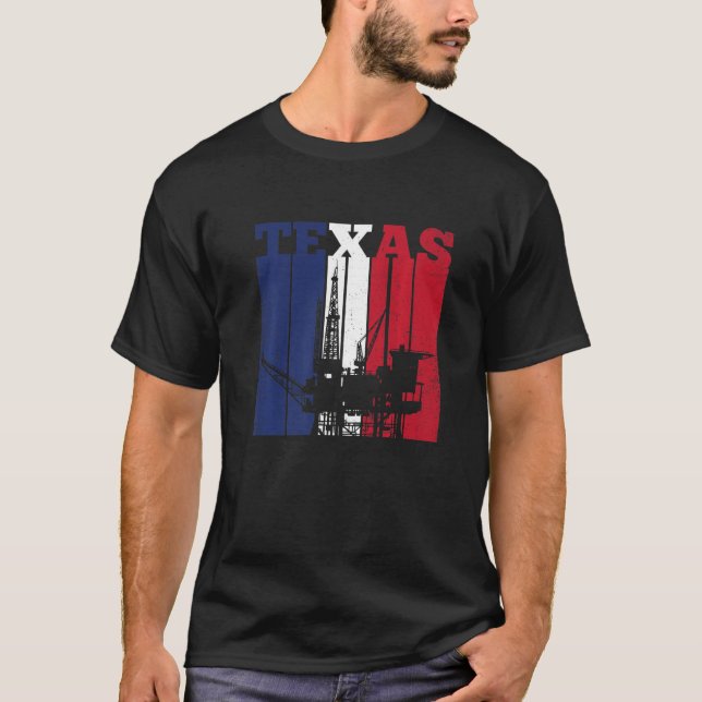 Camiseta Oil Rig Texas Us Flag Oilfield Worker Rig Drill (Frente)