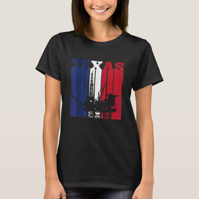 Camiseta Oil Rig Texas Us Flag Oilfield Worker Rig Drill (Frente)