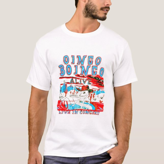 Camiseta Oingo Boingo Live in Concert anos 80 White T-Shirt (Frente)