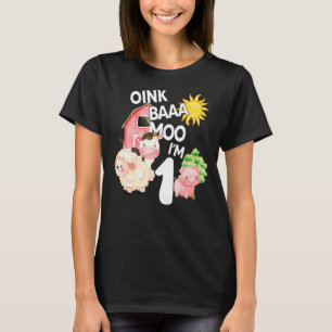 Camiseta Oink Baa Moo Eu sou 1 Tema Fazenda Aniversário 1 A