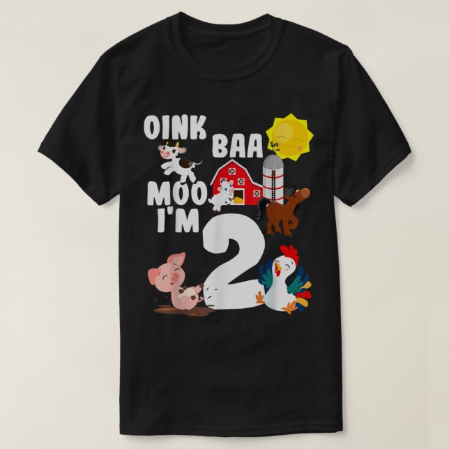 Camiseta Oink Baa Moo Eu sou 2 Animais de Fazenda Tema Aniv (Frente do Design)