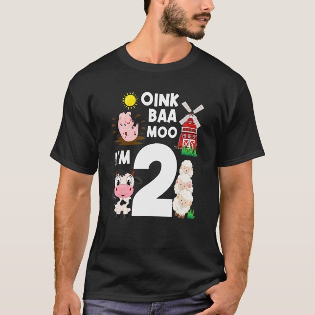 Camiseta Oink Baa Moo Eu sou 2 Tema Fazenda Aniversário 2 A (Frente)