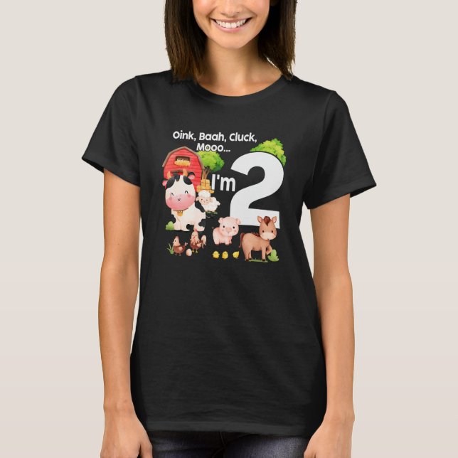 Camiseta Oink Baa Moo Eu sou 2 Tema Fazenda Aniversário 2 A (Frente)