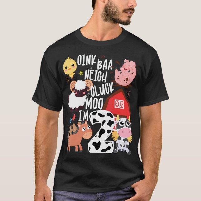 Camiseta Oink Baa Neigh Cluck Moo Eu Sou Dois Segundo-Farme (Frente)