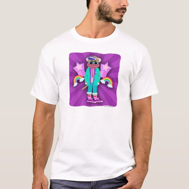 Camiseta Oitenta e novíssima, Estilo neon, macaco-meia (Frente)