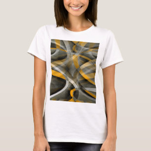 Camiseta Oitenta Retro Mostarda Amarelo e Cinza Abstrato Cu