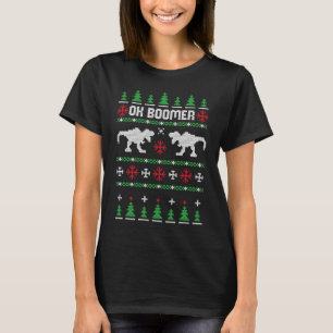 Camiseta OK BOOMER Dinossaur Ugly Christmas Sweater Meme