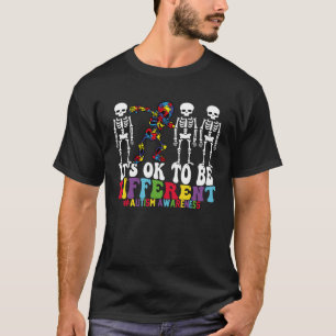 Camiseta Ok Para Ser Diferente Do Esqueleto Autismo Sensibi