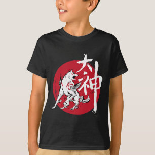 Camiseta Okami Amaterasu Deus Sol Lobo A Grande Onda Vídeo