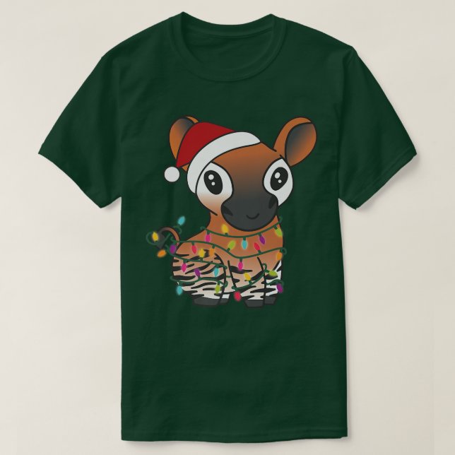 Camiseta Okapi Christmas Christmas Animal Fairy Lights With (Frente do Design)