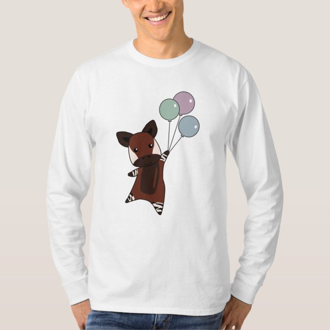 Camiseta Okapi Voa Com Balões Para Cima De Animais Doces (Frente)