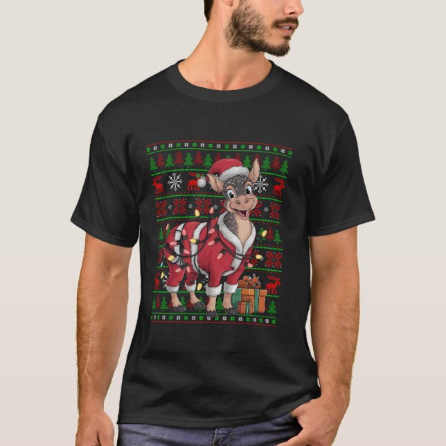 Camiseta Okapi Xmas Lights Ugly Papais noeis Okapi Natal T  (Frente)
