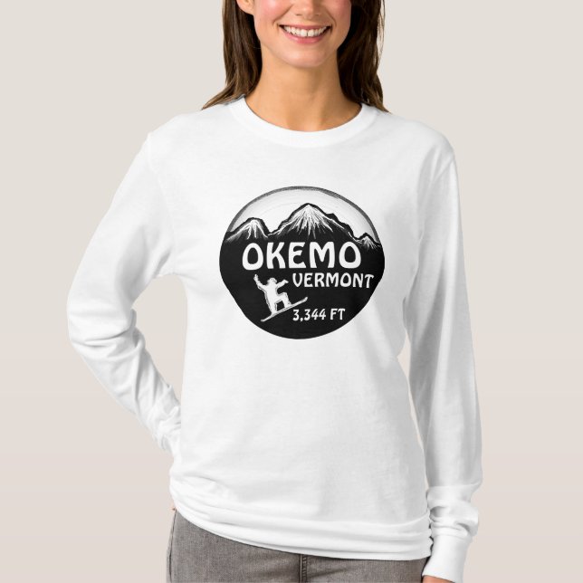 Camiseta Okemo Vermont snowboarder art senhoras hoodie (Frente)