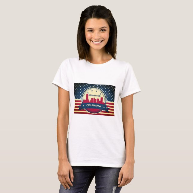 Camiseta Oklahoma City Retro Skyline (Frente Completa)