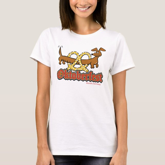 Camiseta Oktoberfest Dachshund e Pretzel (Frente)