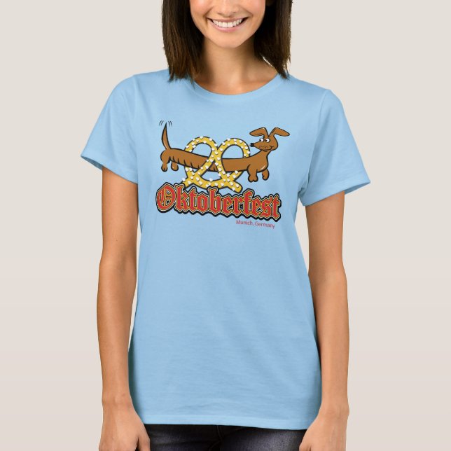 Camiseta Oktoberfest Dachshund e Pretzel (Frente)