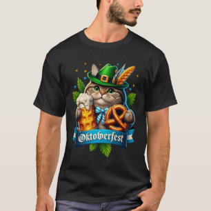 Camiseta Oktoberfest Gato Chapéu de Cerveja Bávara Pretzel