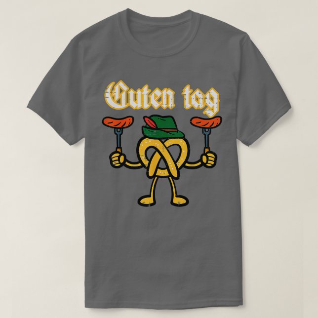 Camiseta Oktoberfest Guten Tag Pretzel Costume Kids Alemães (Frente do Design)