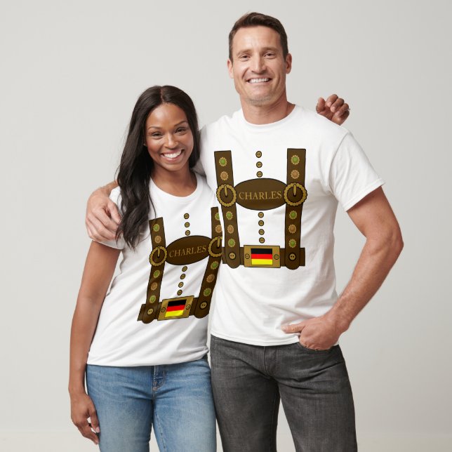 Camiseta Oktoberfest Lederhosen Funny Add Name (Unissex)