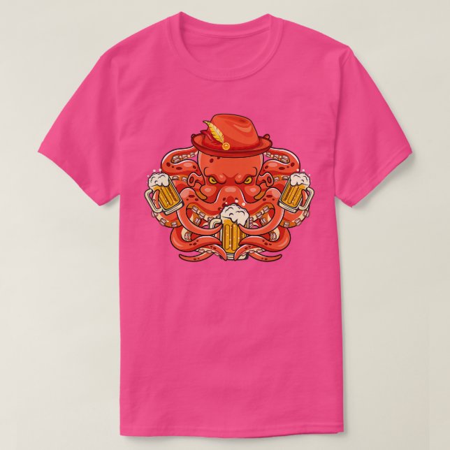 Camiseta Oktoberfest Octopus with Beer German Hat - outubro (Frente do Design)