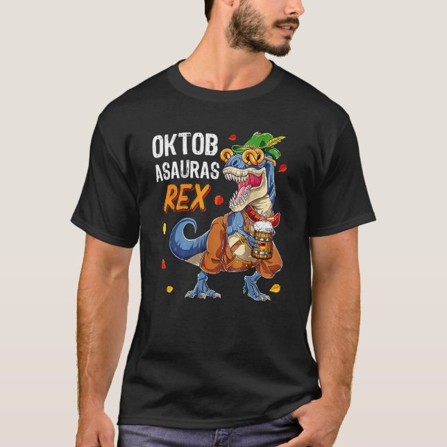 Camiseta Oktoberfest T Rex Dinosaur Lederhosen Cos Bávaros (Frente)