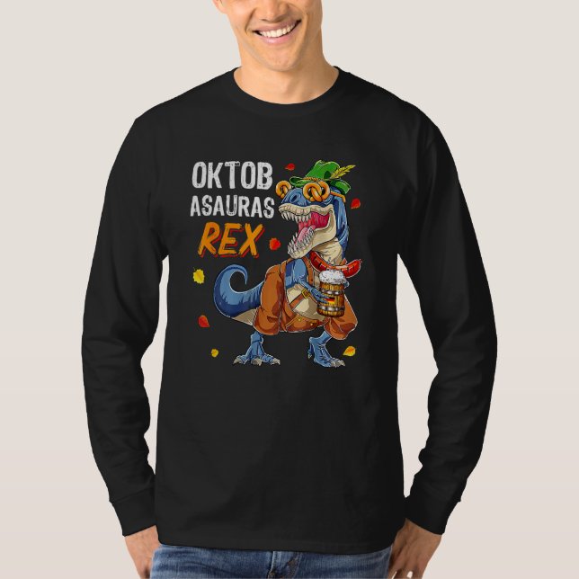 Camiseta Oktoberfest T Rex Dinosaur Lederhosen Cos Bávaros (Frente)
