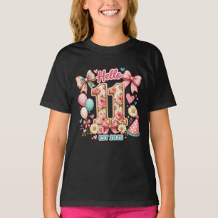 Camiseta Olá 11 Est 2025 Floral Aniversário Onze Anos de Id
