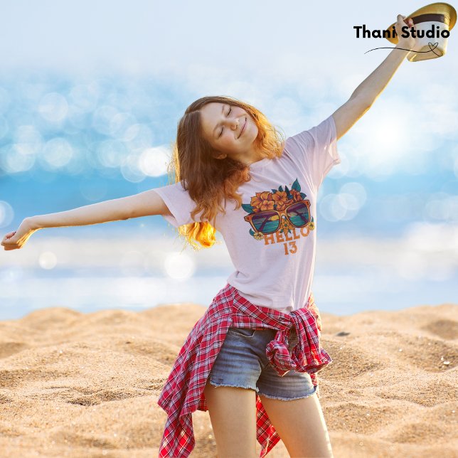 Camiseta Olá 13 Tropical Vintage Retro Summer Birthday (Criador carregado)