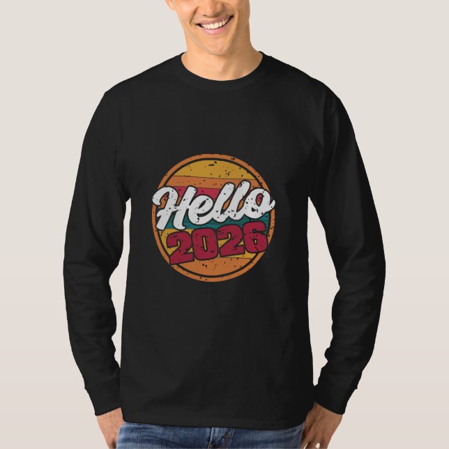 Camiseta Olá 2026 Pôr do Sol Retrô (Frente)