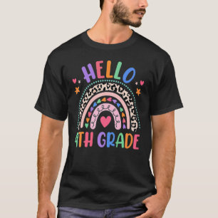 Camiseta Olá 4ª Série Leopardo Boho Arco-íris 1º Dia De Sc