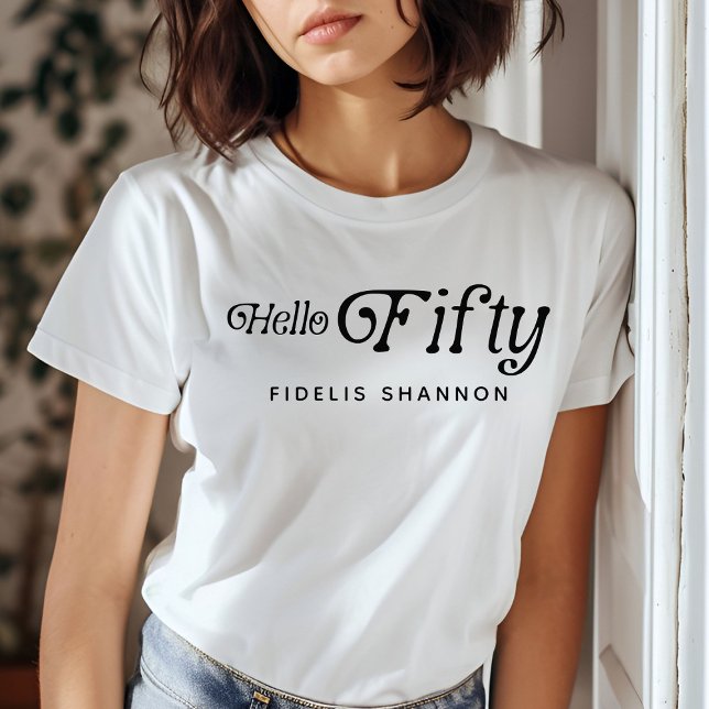 Camiseta Olá 50 Retro 50ª Festa de aniversário (Criador carregado)