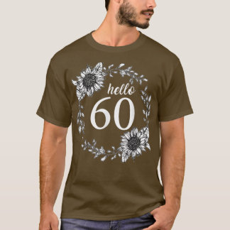 Camiseta Olá 60 Aniversário Floral Girassol Foguete 60 BDay