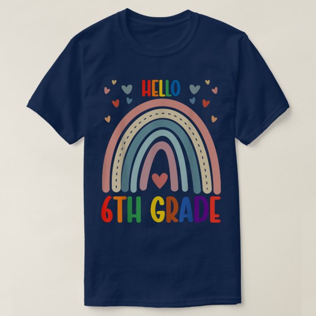 Camiseta Olá 6 Grau Boho Rainbow De Volta À Escola Engraçad (Frente do Design)