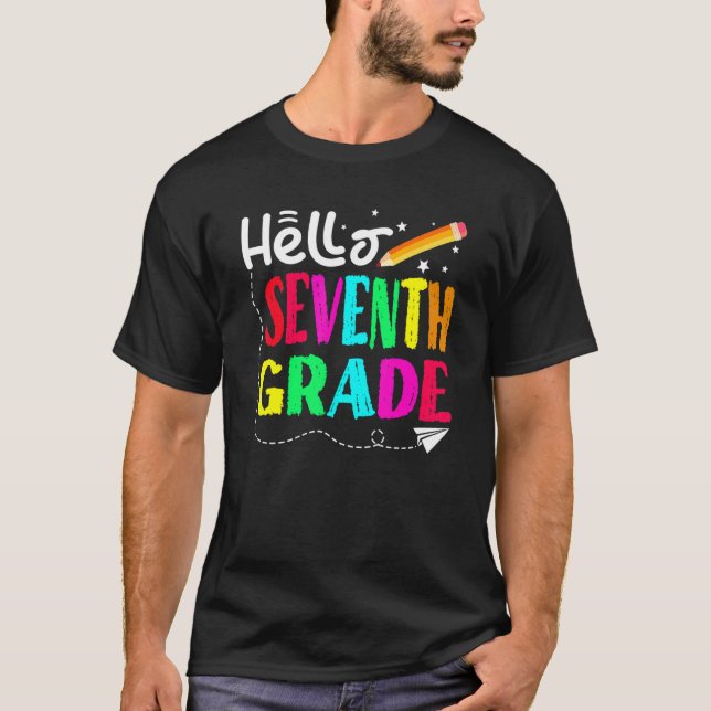 Camiseta Olá, 7º ano de volta ao Design escolar (Frente)