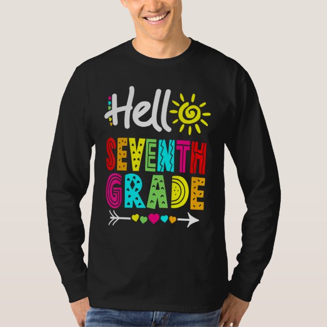 Camiseta Olá, 7 do 7º ano, Diversão de Volta à Professora (Frente)